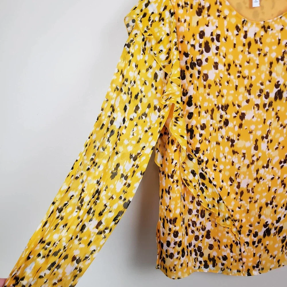 Derek Lam IO Crosby Ruffle Top Blouse Yellow Black Long Sleeve Size 6 - Picture 7 of 9